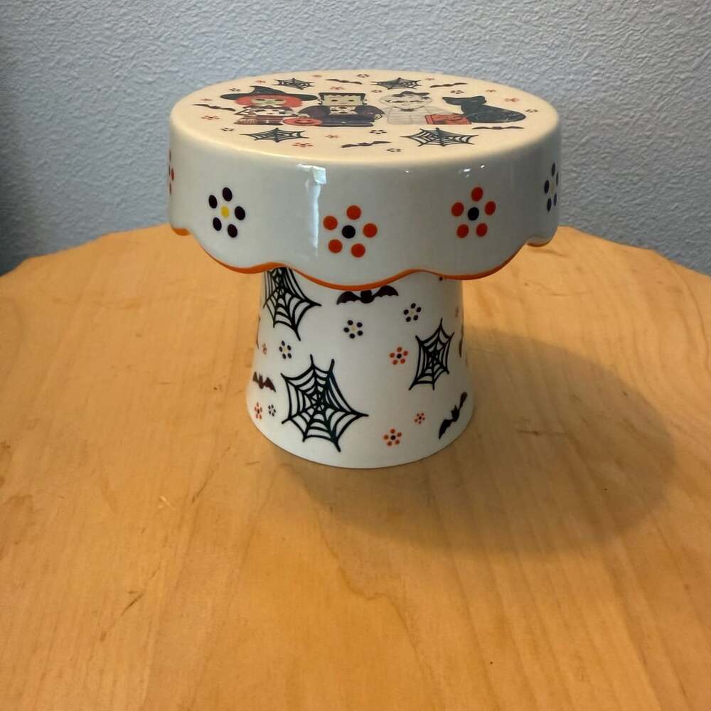 Certified International Hand-Painted Halloween Boofetti Small Cake Stand